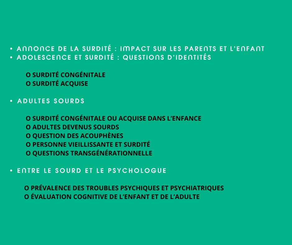 contenus des cours-annonce surdité-surdité congénitale-surdité-acquise-acouphènes-relation sourd et psychologues