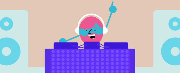 Un Dj qui joue de la musique, sous forme de dessin animé